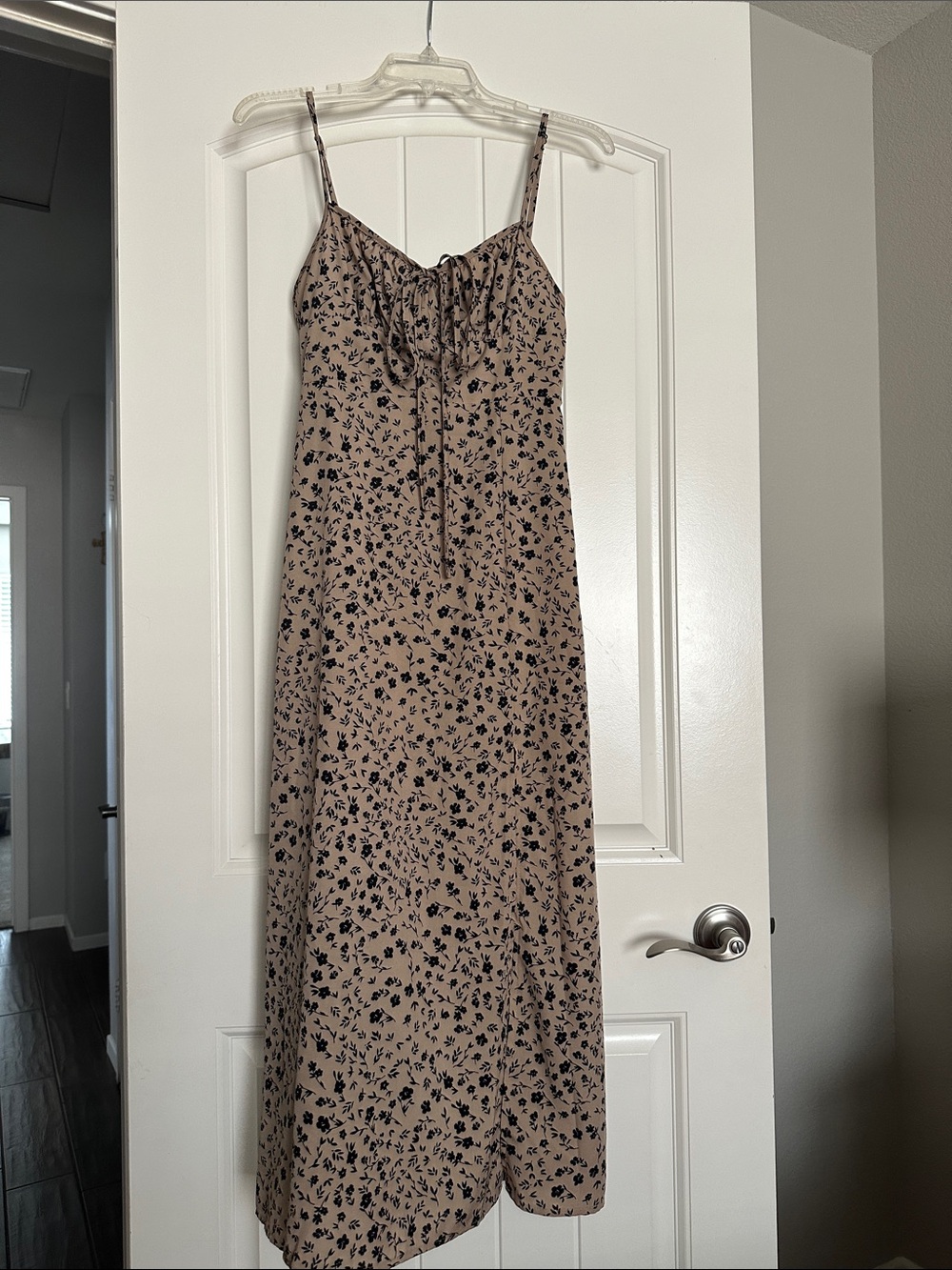 SHEIN Beige Slip Midi Dress with Black Floral Print